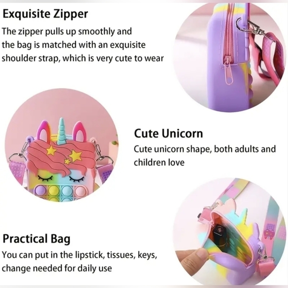 New Pop Purse, Unicorn Pop Purse For Girl, Shoulder bag, T2MIS - Picture 7 of 8